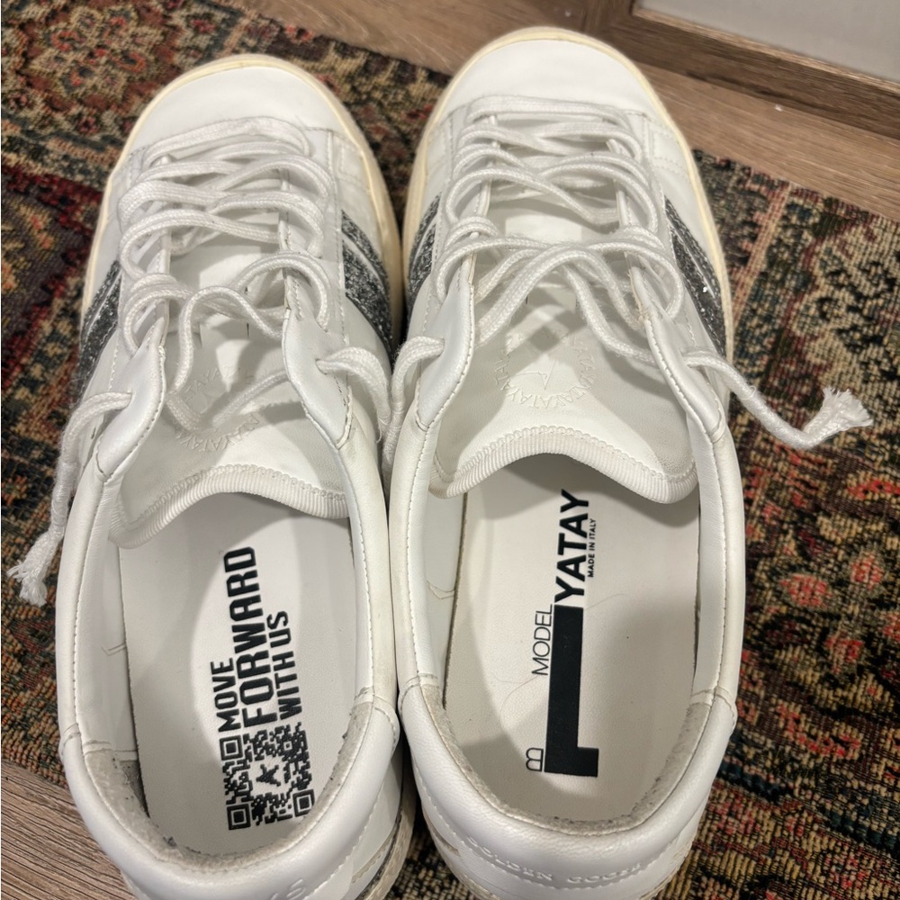 Golden Goose White and Glitter Silver Sneakers - Picture 6 of 8